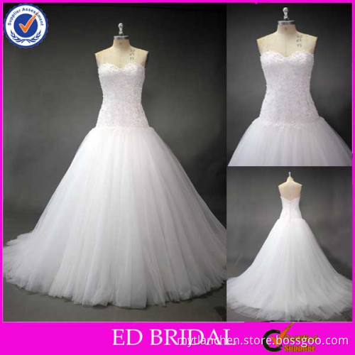 LN125 Crystal Beaded Lace Bodice China Wholesale Real Sample Wedding Dress Manufacturer